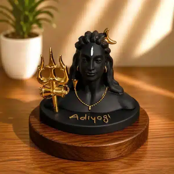 Shiv Adiyogi Idol – Black Shiva Statue with Golden Trishul