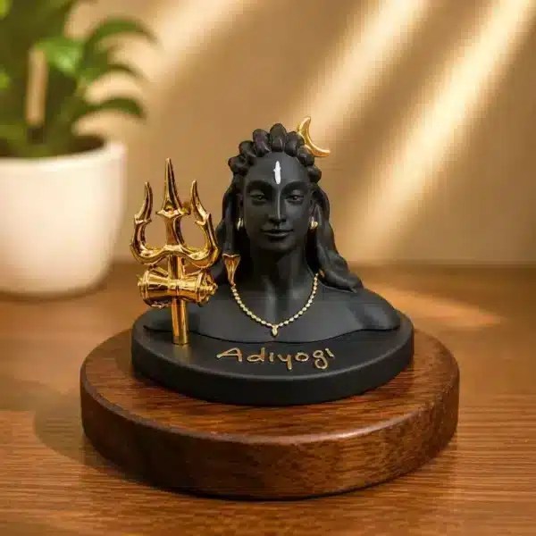 Shiv Adiyogi Idol – Black Shiva Statue with Golden Trishul